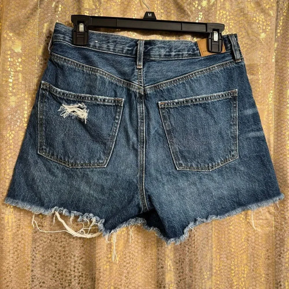 American Eagle Blue 90's Boyfriend Shorts Distressed Cut Offs Size 8